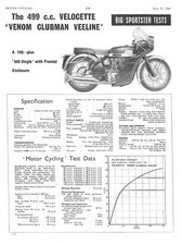 1961 VELOCETTE 'Venom Clubman Veeline' 499cc Motor Cycle Magazine Report Cutting