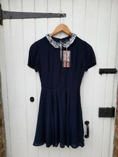 JACK WILLS WOMENS NAVY SARDIS BEADED COLLAR TEA DRESS - UK 6 - NEW - RRP £98.50