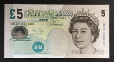Banknote Of England Five Pounds. A. Bailey. JD24. Almost Uncirculated Condition.