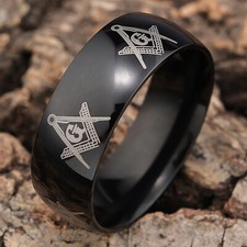 Black Masonic Ring Freemason Mason Compass Symbols Engraved Party Ring 7-13