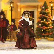 DOLLS HOUSE DOLL 1/12th  VICTORIAN LADY IN  RED COAT AND BONNET
