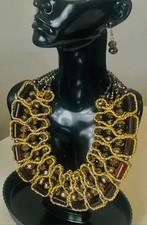 African Bridal Statement Bib Crystal Necklace Earring Wedding Jewelry Party Set