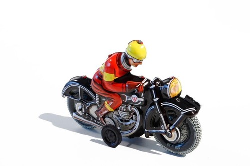 Black motorbike tin toy - motorbike,