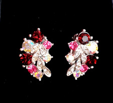 Sparkly Crystal Clip On Pink/Clear Cluster Earrings by Debenhams. Gift Boxed.