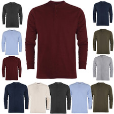 Men's Long Sleeve Henley T-Shirt Single Jersey Grandad Collar Sweatshirt  (2334)