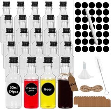 24 Pack Miniature Alcohol Bottles 50ml, Small Empty Plastic Bottle With Black UK
