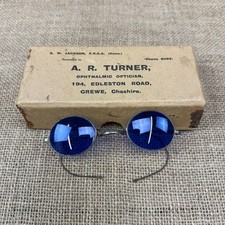 ANTIQUE A. R. TURNER, OPHTHALMIC OPTICIAN BLUE LENS SPECTACLES GLASSES IN BOX