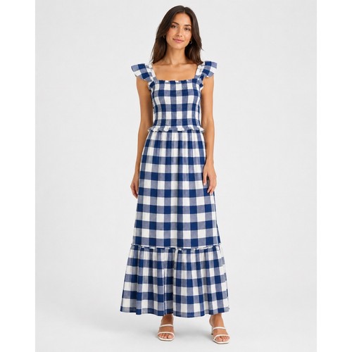Moon river navy ivory gingham - river,