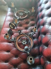 Vintage Iron Works 3 Light Medieval Pendant Chandelier Pair