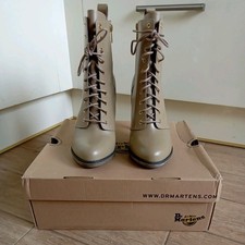 Dr. Martens Kimora High Heel Leather Ankle Boots Size 7 (41) Beige Zip Stiletto