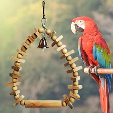 Parrot Playstand with Bell Wooden Blocks Tearing Toys for Large Medium Birds