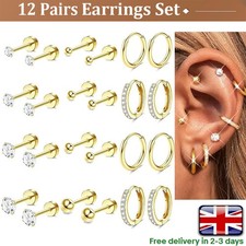 12 Pairs Earrings for Women，316L Surgical Steel Earring 14K Gold Ear Piercing UK