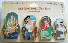 DSSH DSF DISNEY NESTING DOLLS LITTLE MERMAID ARIEL ERIC MAX CASTLE PIN SET LE300