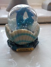 Menorca Souvenir Snow globe Glass with Dolphins Shells Coral Seaweed Glitter