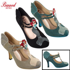 Banned Apparel Stella By Starlight Vintage Retro 50s Mermaid Glitter Shoes Heels