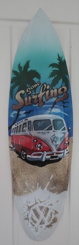 Red campervan gone surfing - campervan,