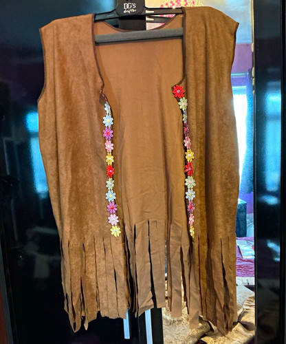 Brown suede fringe embroidered - brown,