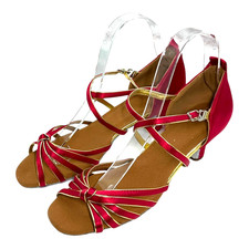 Ladies Latin Dance Shoes Women's UK Size 6.5 Red and Gold Strappy Flared Heel