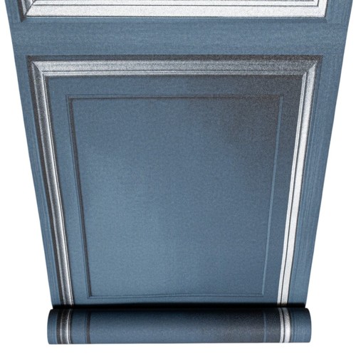 Navy gilded panel wallpaper - navy,