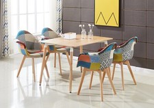 Patchwork Halo Dining Table Set - Oak Dining Table and 4 Chairs Multicoloured