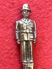 RARE!  Full 3D Figure British Bobby Custodian Helmet 5" Silver Souvenir Spoon