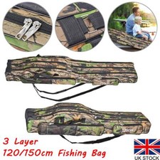 120/150cm 3Layer Folding Fishing Rod Holdall Bag Carry Case For Rods & Reels New