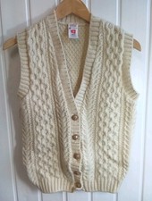 Vintage St.Michael M&S Ladies Pure New Wool Sleeveless Cardigan Cream Size 12 BU