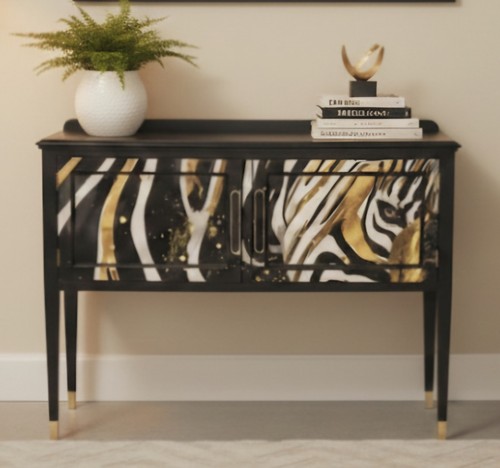 Upcycled black sideboard - sideboard, zebra