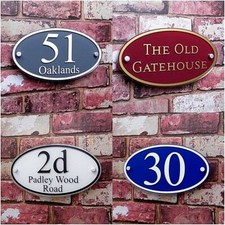 Personalised House Sign Door Number Street Address Plaque Modern OVAL Border