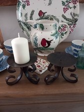 Gorgeous Pair Vintage Cast Iron Bespoke Short Candle / Votive Stands / Sticks