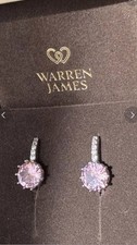 Stunning Warren James Sterling Silver Baby Pink Huggie Hoop Drop Halo Earrings