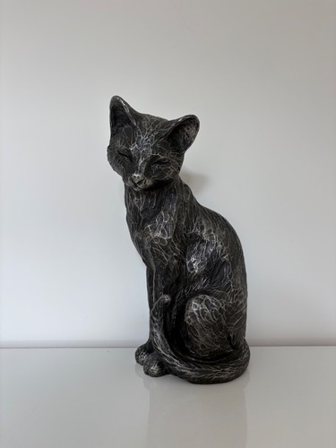 Large black grey cat figurine - large,