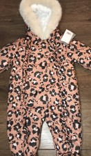 George Girl Hooded Pink Leopard Print Pram Suit / Snow Suit Age 3-6 Months