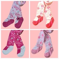 NEW BABY GIRLS TIGHTS PINK FLOWER SWIRL FANCY FAKE SHOE NEWBORN 0-3-6 MONTHS