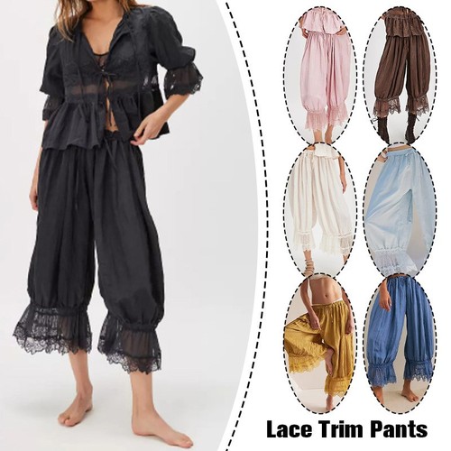 Ladies y2k lace trim pants - ladies,