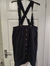 Size 20 Black Skirt With Braces Elasticated Waist Pinafore Floaty Swing Vintage