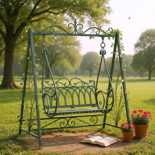 Green metal swing chair - green,