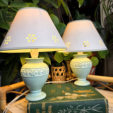 Vintage Table Lamps Bhs Ceramic Green Floral Daisies Cottage Shabby Chic