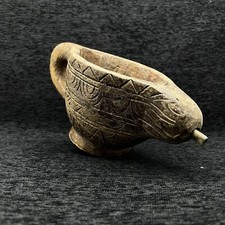 Weird Things 19th Century Antique Old Opium Water Kharal Bowl Pot Engraved Wood