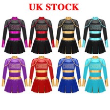 Kids Girls Cheer Leader Costume Cheerleading Uniform Contrast Color Dance Dress