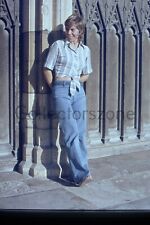 35MM Slide 1970's Woman flares Sandals Cheese cloth tie blouse  vintage fashion