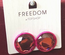 Earrings Hot Pink Circle Gem
