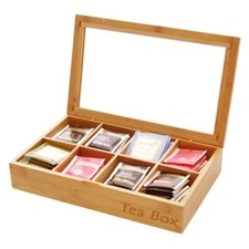 Bamboo Tea Box Tea Bag Holder Kitchen Storage Organizer 8 compartments With Lid