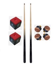 2 x 36" (3ft) SMALL KIDS POOL SNOOKER TABLE CUES with 4 x TIPS & 2 RED CHALKS