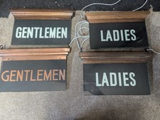 4 x Vintage Circa 1950's Electric Ladies & Gents Toilet Glass Wood Brass Sign...