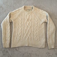 Jack Wills Jumper UK 14 Biege Wool Cable Knit Aran Ecru Fisherman Craft Knitted