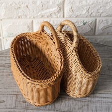 Rattan Woven Wall Hanging Basket Hanging Planter for Succulents Flowers Storage
