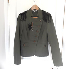 Red Herring Army Coat Military Coat Jacket  Khaki Green Sz UK 14