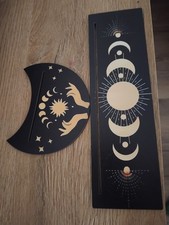 wooden tarot cards holder set of 2 moon print wiccan altar decorations