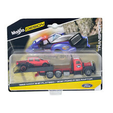 1/64 Flatbed Truck with Ford F-150 Raptor Model Car Trailer Diecast Toy Vehicle